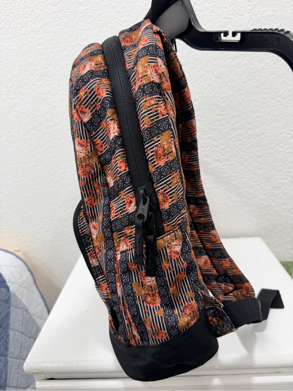 Volcom Black Floral Stripe Backpack with Orange Flowered Accents - Picture 7 of 8